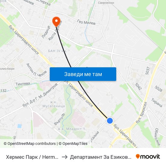 Хермес Парк / Hermes Park (2593) to Департамент За Езиково Обучение - Ичс map