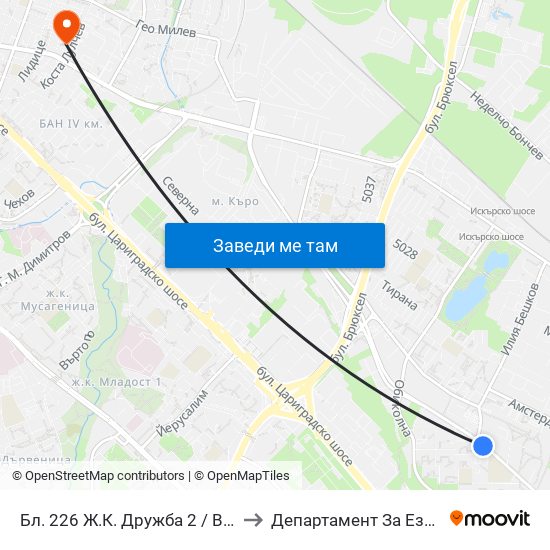Бл. 226 Ж.К. Дружба 2 / Bl. 226, Druzhba 2 Qr. (2417) to Департамент За Езиково Обучение - Ичс map