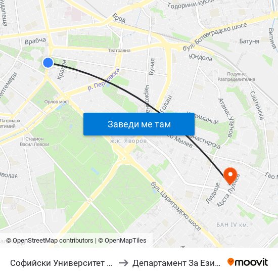 Софийски Университет / Sofia University (1698) to Департамент За Езиково Обучение - Ичс map