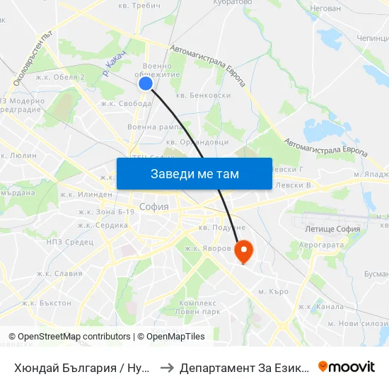 Хюндай България / Hyundai Bulgaria (1635) to Департамент За Езиково Обучение - Ичс map