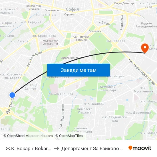 Ж.К. Бокар / Bokar Qr. (2688) to Департамент За Езиково Обучение - Ичс map