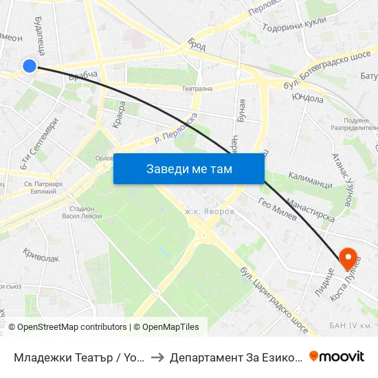 Младежки Театър / Youth Theatre (1073) to Департамент За Езиково Обучение - Ичс map