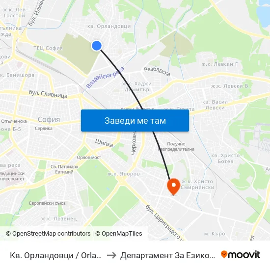 Кв. Орландовци / Orlandovtsi Qr. (0884) to Департамент За Езиково Обучение - Ичс map