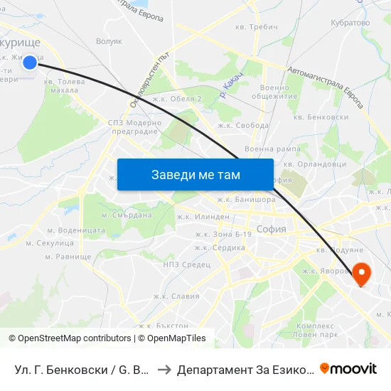 Ул. Г. Бенковски / G. Benkovski St. (1907) to Департамент За Езиково Обучение - Ичс map
