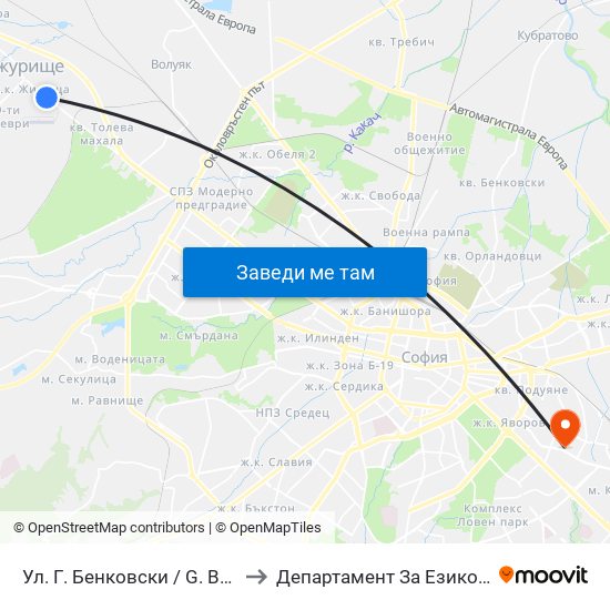 Ул. Г. Бенковски / G. Benkovski St. (1906) to Департамент За Езиково Обучение - Ичс map