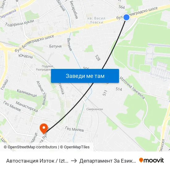 🚌 Автостанция Изток / Iztok Bus Station (2021) to Департамент За Езиково Обучение - Ичс map