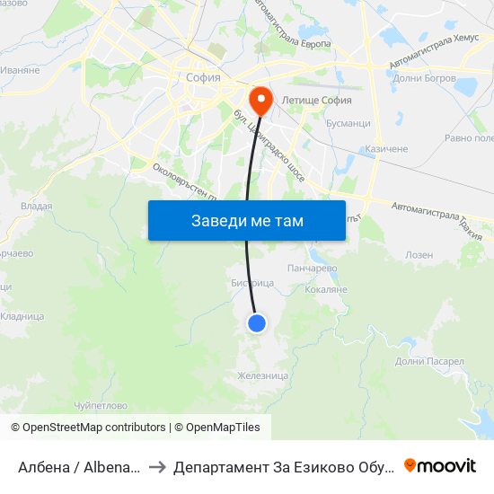 Албена / Albena (0072) to Департамент За Езиково Обучение - Ичс map