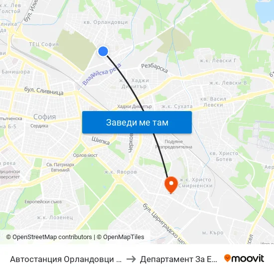 🚌 Автостанция Орландовци / Orlandovtsi Bus Station (0063) to Департамент За Езиково Обучение - Ичс map