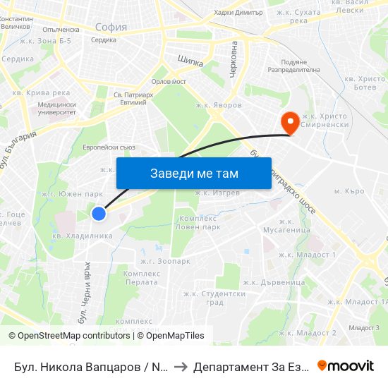 Бул. Никола Вапцаров / Nikola Vaptsarov Blvd. (0341) to Департамент За Езиково Обучение - Ичс map