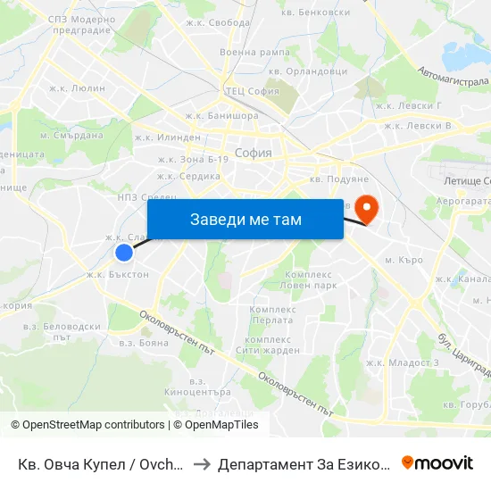 Кв. Овча Купел / Ovcha Kupel Qr. (0879) to Департамент За Езиково Обучение - Ичс map