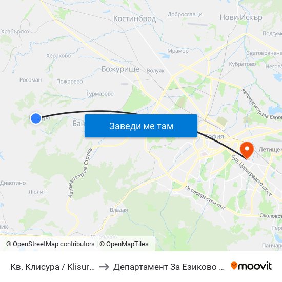 Кв. Клисура / Klisura Qr. (0850) to Департамент За Езиково Обучение - Ичс map