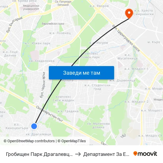 Гробищен Парк Драгалевци / Dragalevtsi Cemetery (0509) to Департамент За Езиково Обучение - Ичс map