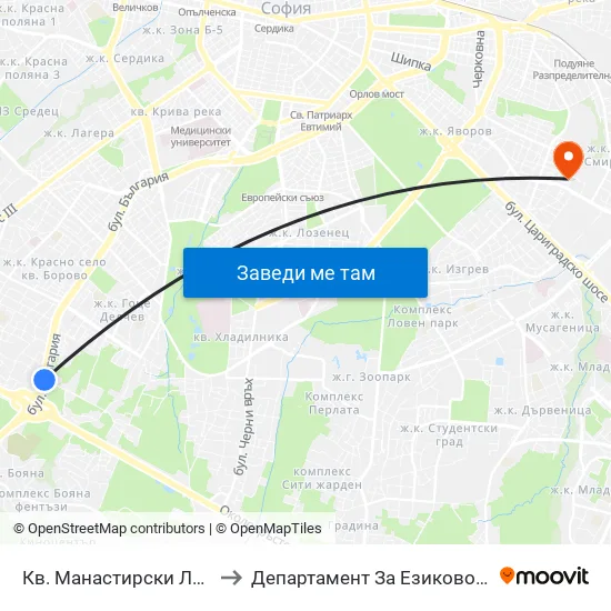 Кв. Манастирски Ливади (0868) to Департамент За Езиково Обучение - Ичс map