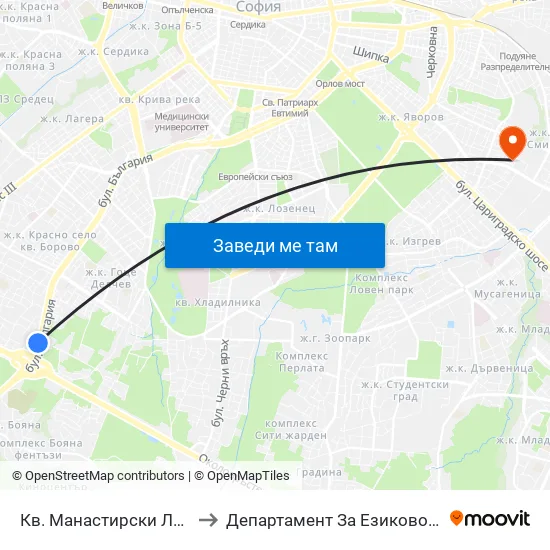 Кв. Манастирски Ливади (0866) to Департамент За Езиково Обучение - Ичс map