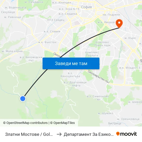 👋 Златните Мостове / the Golden Bridges (6567) to Департамент За Езиково Обучение - Ичс map