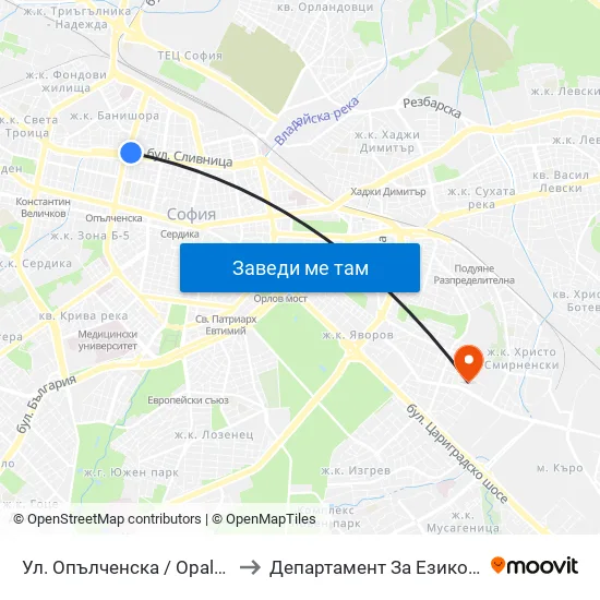 Ул. Опълченска / Opalchenska St. (2081) to Департамент За Езиково Обучение - Ичс map