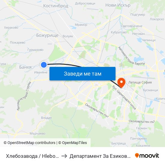 Хлебозавода / Hlebozavoda (2317) to Департамент За Езиково Обучение - Ичс map
