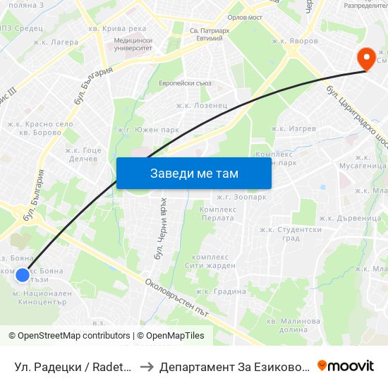 Ул. Радецки / Radetski St. (2152) to Департамент За Езиково Обучение - Ичс map