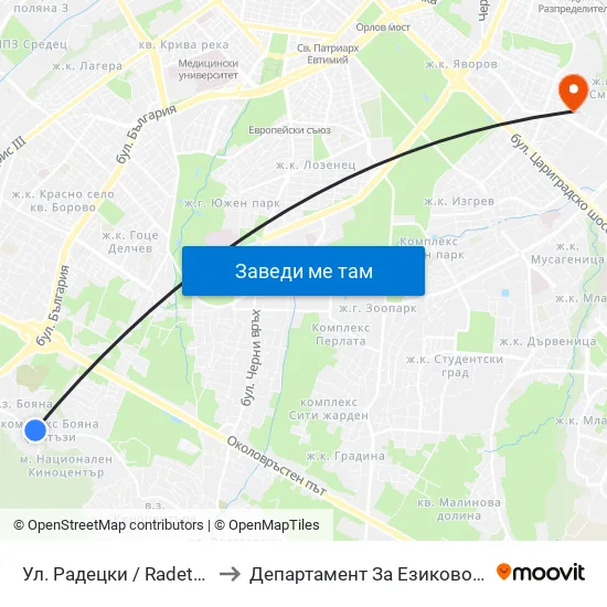 Ул. Радецки / Radetski St. (2152) to Департамент За Езиково Обучение - Ичс map