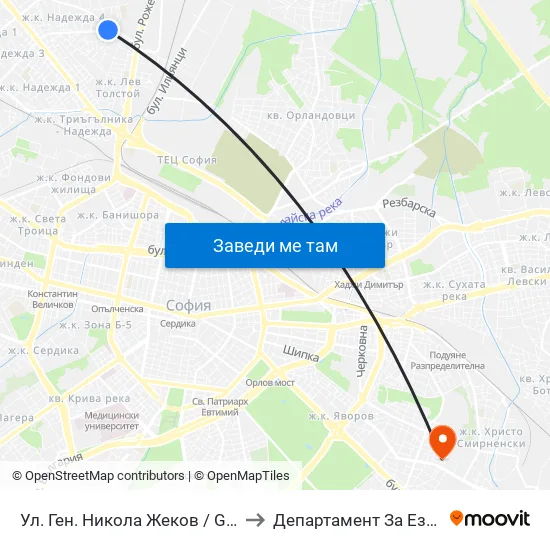 Ул. Ген. Никола Жеков / Gen. Nikola Zhekov St. (1898) to Департамент За Езиково Обучение - Ичс map