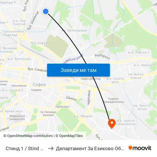 Стинд 1 / Stind 1 (0549) to Департамент За Езиково Обучение - Ичс map