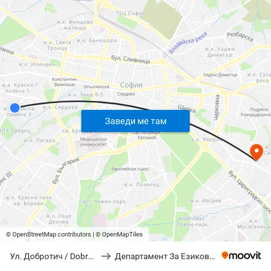 Ул. Добротич / Dobrotich St. (1932) to Департамент За Езиково Обучение - Ичс map