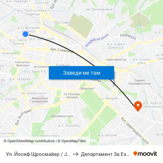 Ул. Йосиф Щросмайер / Josip Strossmeyer St. (1968) to Департамент За Езиково Обучение - Ичс map