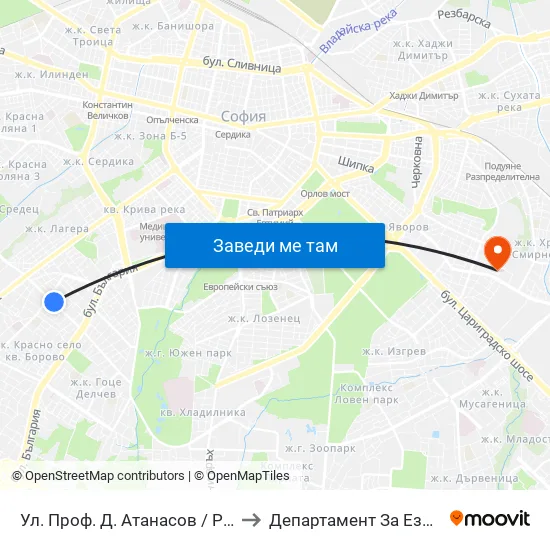 Ул. Проф. Д. Атанасов / Prof. D. Atanasov St. (2135) to Департамент За Езиково Обучение - Ичс map