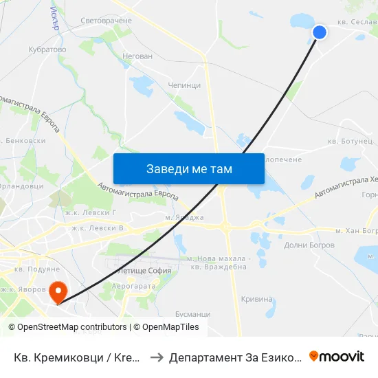 Кв. Кремиковци / Kremikovtsi Qr. (0855) to Департамент За Езиково Обучение - Ичс map