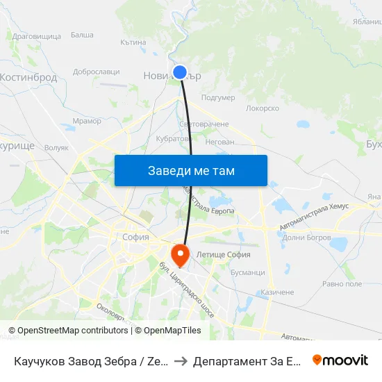 Каучуков Завод Зебра / Zebra Caouchouc Factory (0798) to Департамент За Езиково Обучение - Ичс map