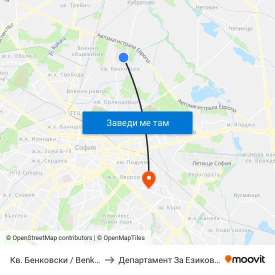 Кв. Бенковски / Benkovski Qr. (0806) to Департамент За Езиково Обучение - Ичс map