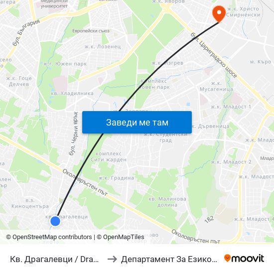 Кв. Драгалевци / Dragalevtsi Qr. (0835) to Департамент За Езиково Обучение - Ичс map