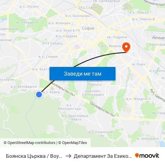 Боянска Църква / Boyana Church (0261) to Департамент За Езиково Обучение - Ичс map