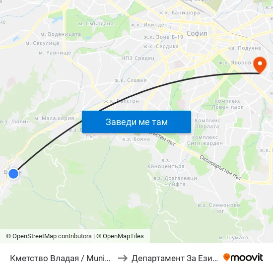 Кметство Владая / Municipality Of Vladaya (1515) to Департамент За Езиково Обучение - Ичс map