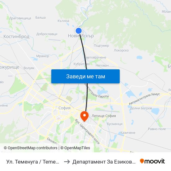 Ул. Теменуга / Temenuga St. (2200) to Департамент За Езиково Обучение - Ичс map