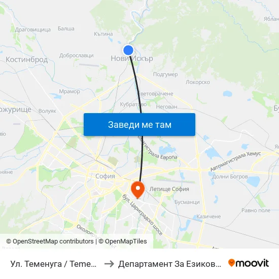 👋 Ул. Теменуга / Temenuga St. (2200) to Департамент За Езиково Обучение - Ичс map