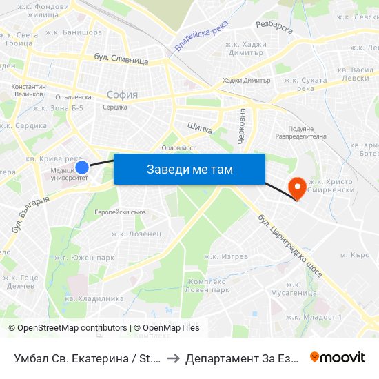 Умбал Св. Екатерина / St. Ekaterina Hospital (0444) to Департамент За Езиково Обучение - Ичс map