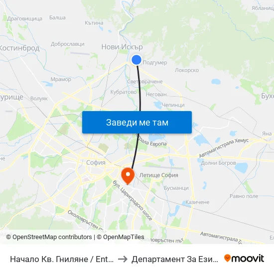 Начало Кв. Гниляне / Entry To Gnilyane Qr. (1124) to Департамент За Езиково Обучение - Ичс map