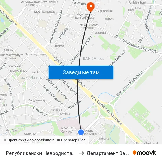 Републикански Невродиспансер / National Neurology Clinic (0494) to Департамент За Езиково Обучение - Ичс map