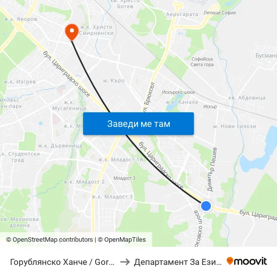 Горублянско Ханче / Gorublyansko Hanche (0497) to Департамент За Езиково Обучение - Ичс map