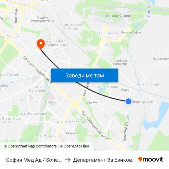 София Мед Ад / Sofia Med Jsc (0975) to Департамент За Езиково Обучение - Ичс map