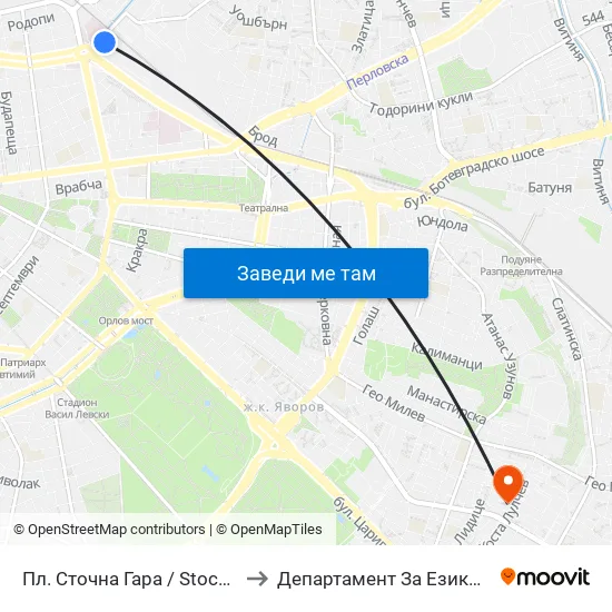 Пл. Сточна Гара / Stochna Gara Sq. (1315) to Департамент За Езиково Обучение - Ичс map