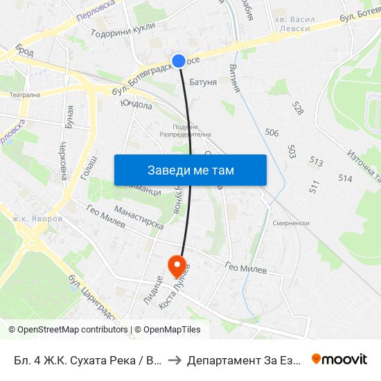 Бл. 4 Ж.К. Сухата Река / Bl. 4, Suhata Reka Qr. (0411) to Департамент За Езиково Обучение - Ичс map