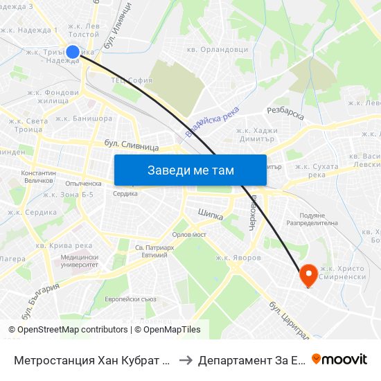 Метростанция Хан Кубрат / Khan Kubrat Metro Station (2662) to Департамент За Езиково Обучение - Ичс map