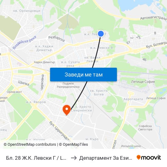 Бл. 28 Ж.К. Левски Г / Levski G Qr, Bl. 28 (0180) to Департамент За Езиково Обучение - Ичс map