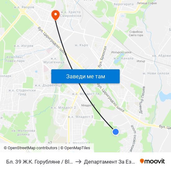 Бл. 39 Ж.К. Горубляне / Bl. 39, Gorublyane Qr. (0203) to Департамент За Езиково Обучение - Ичс map