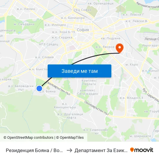 👋 Резиденция Бояна / Boyana Residence (1439) to Департамент За Езиково Обучение - Ичс map