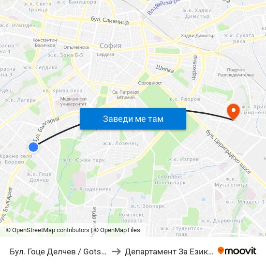 Бул. Гоце Делчев / Gotse Delchev Blvd. (0313) to Департамент За Езиково Обучение - Ичс map