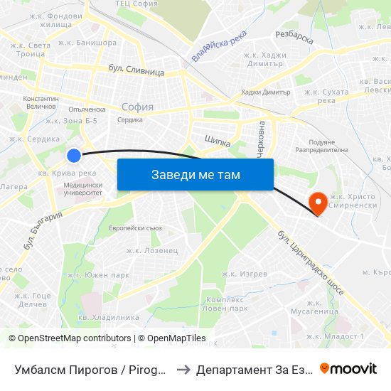 Умбалсм Пирогов / Pirogov Emergency Hospital (0758) to Департамент За Езиково Обучение - Ичс map