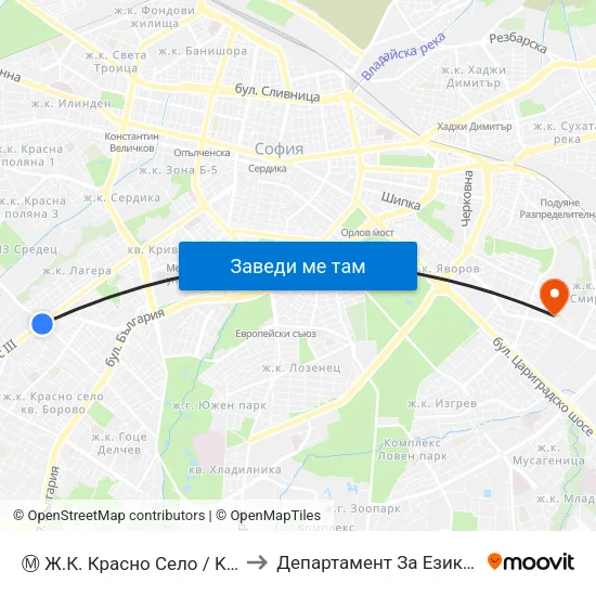 Ⓜ️ Ж.К. Красно Село / Krasno Selo Qr. (0640) to Департамент За Езиково Обучение - Ичс map